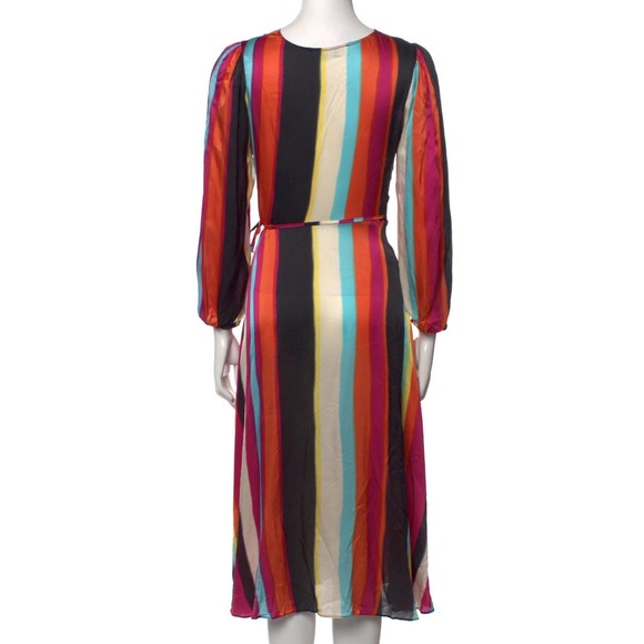 NONchalant The Label Camila Rainbow Stripe Silk True Wrap Midi Dress XS … - Picture 8 of 10